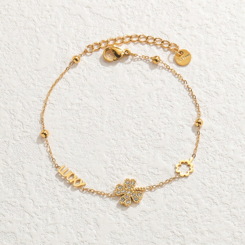 1 Piece Simple Classic Style Four-leaf clover Shape Stainless Steel 18K Gold Plated Women's Charm Bracelet h5 